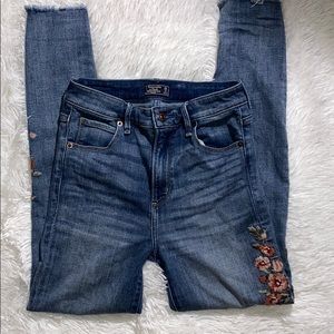Floral embroidered high rise jeans